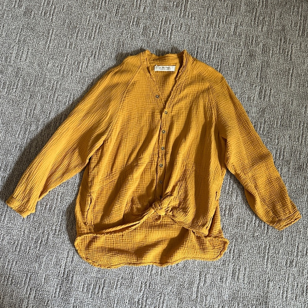Free People Mustard Button Down Shirt